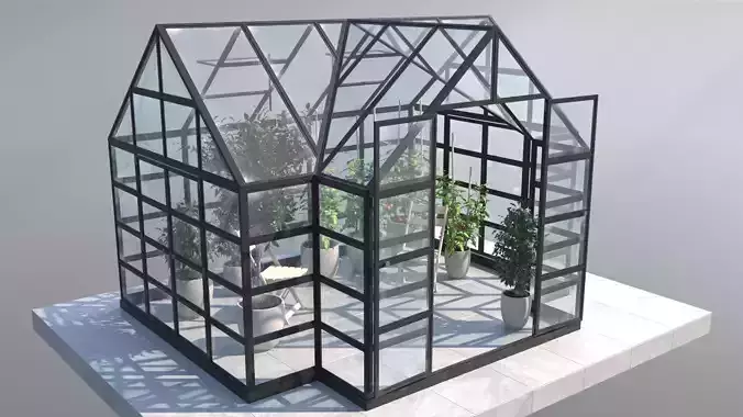 Greenhouse glass with plants inside 3D model