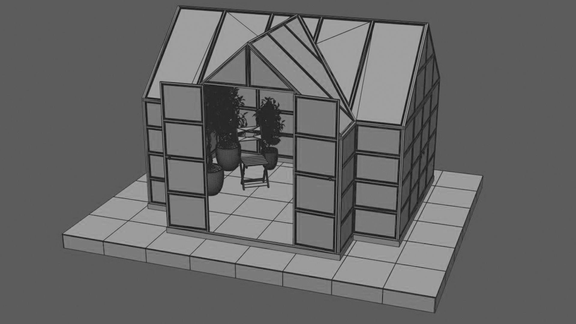 Greenhouse glass with plants inside 3D model_8