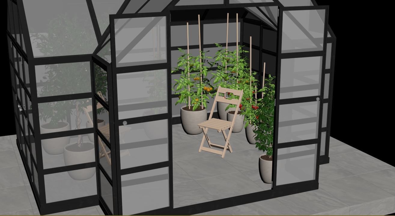 Greenhouse glass with plants inside 3D model_13