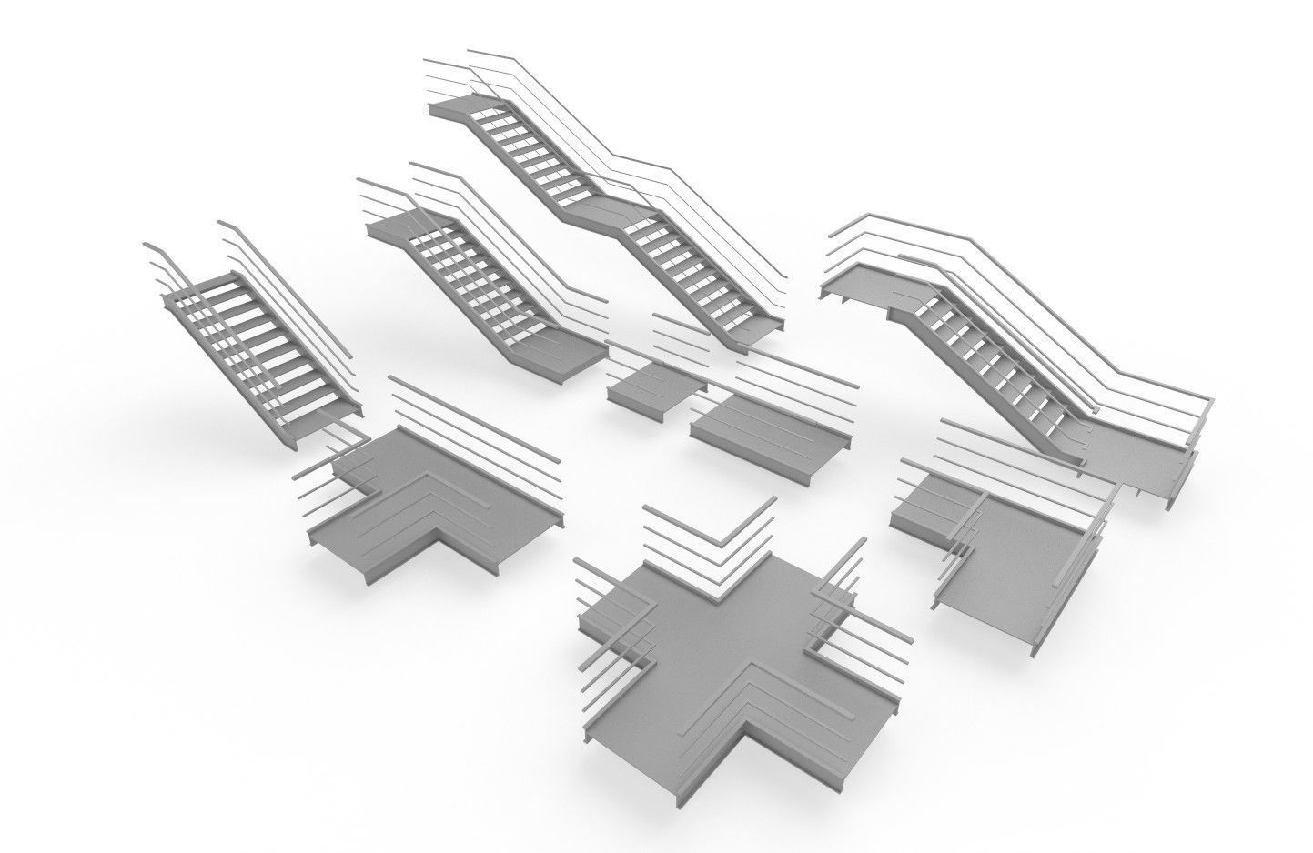 Modular Industrial Stairs Pack 1 Low-poly 3D model_31