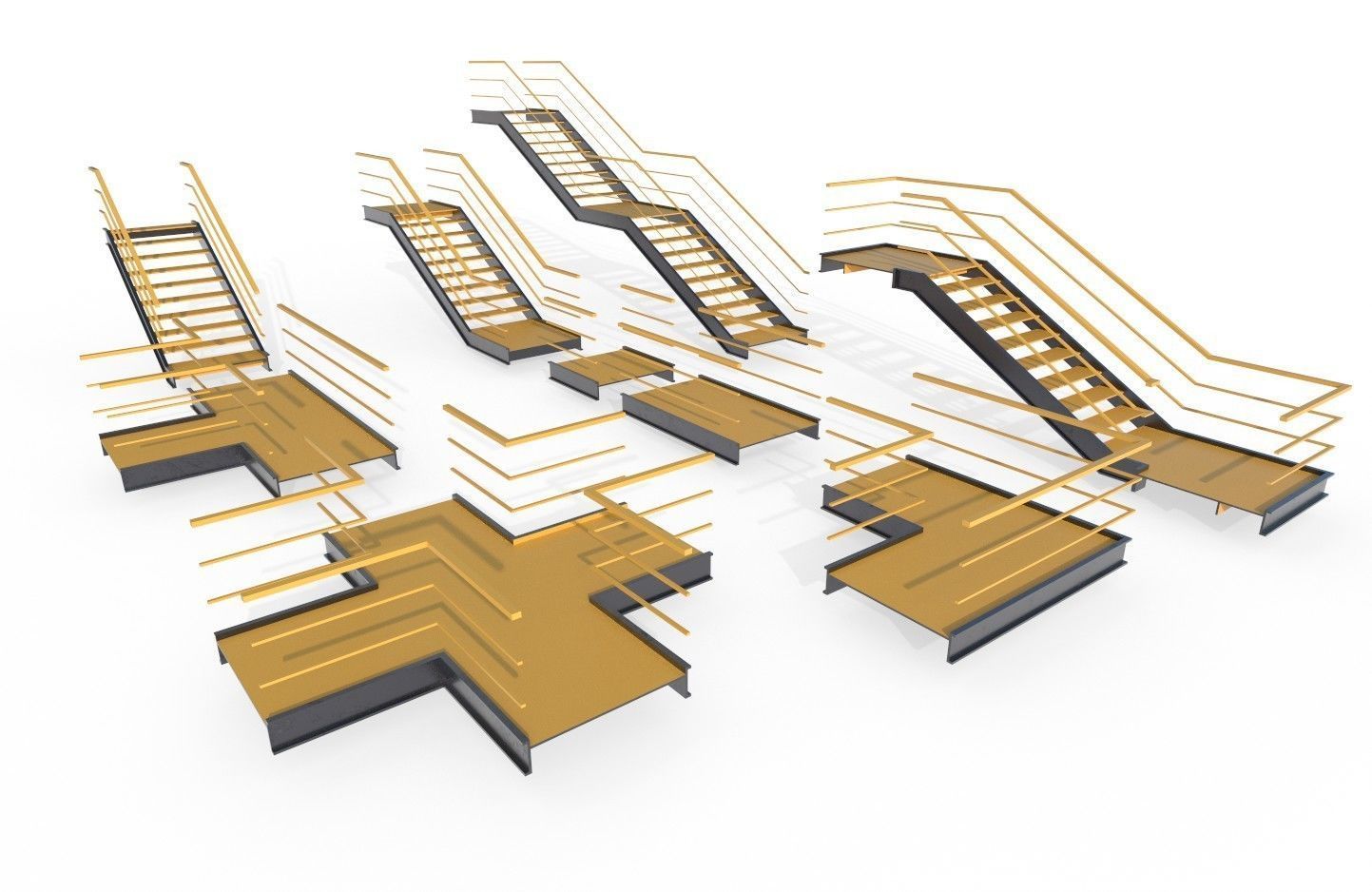 Modular Industrial Stairs Pack 1 Low-poly 3D model_1