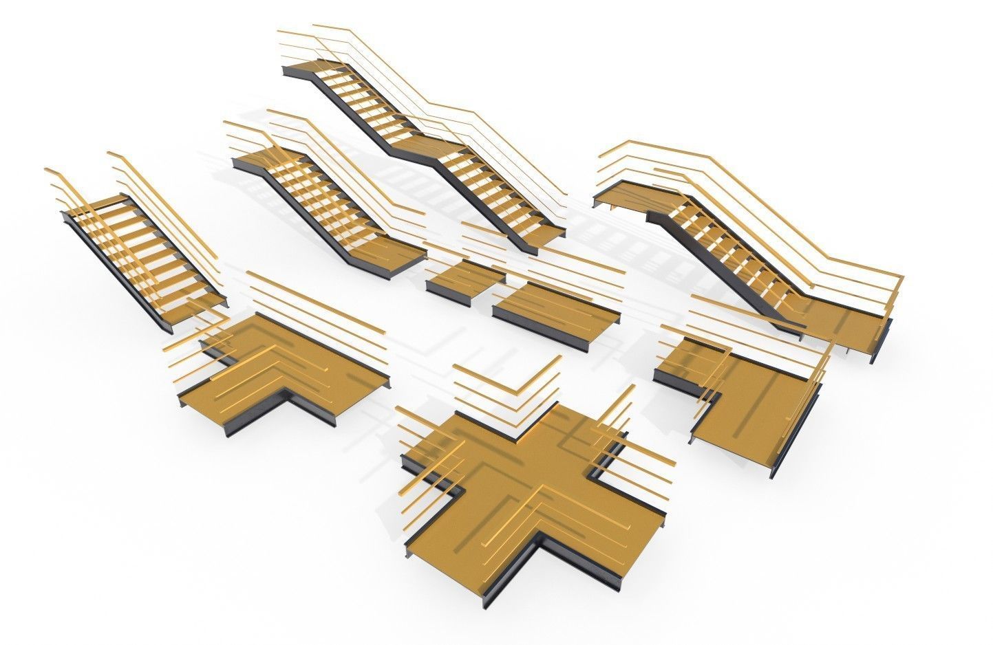 Modular Industrial Stairs Pack 1 Low-poly 3D model_34