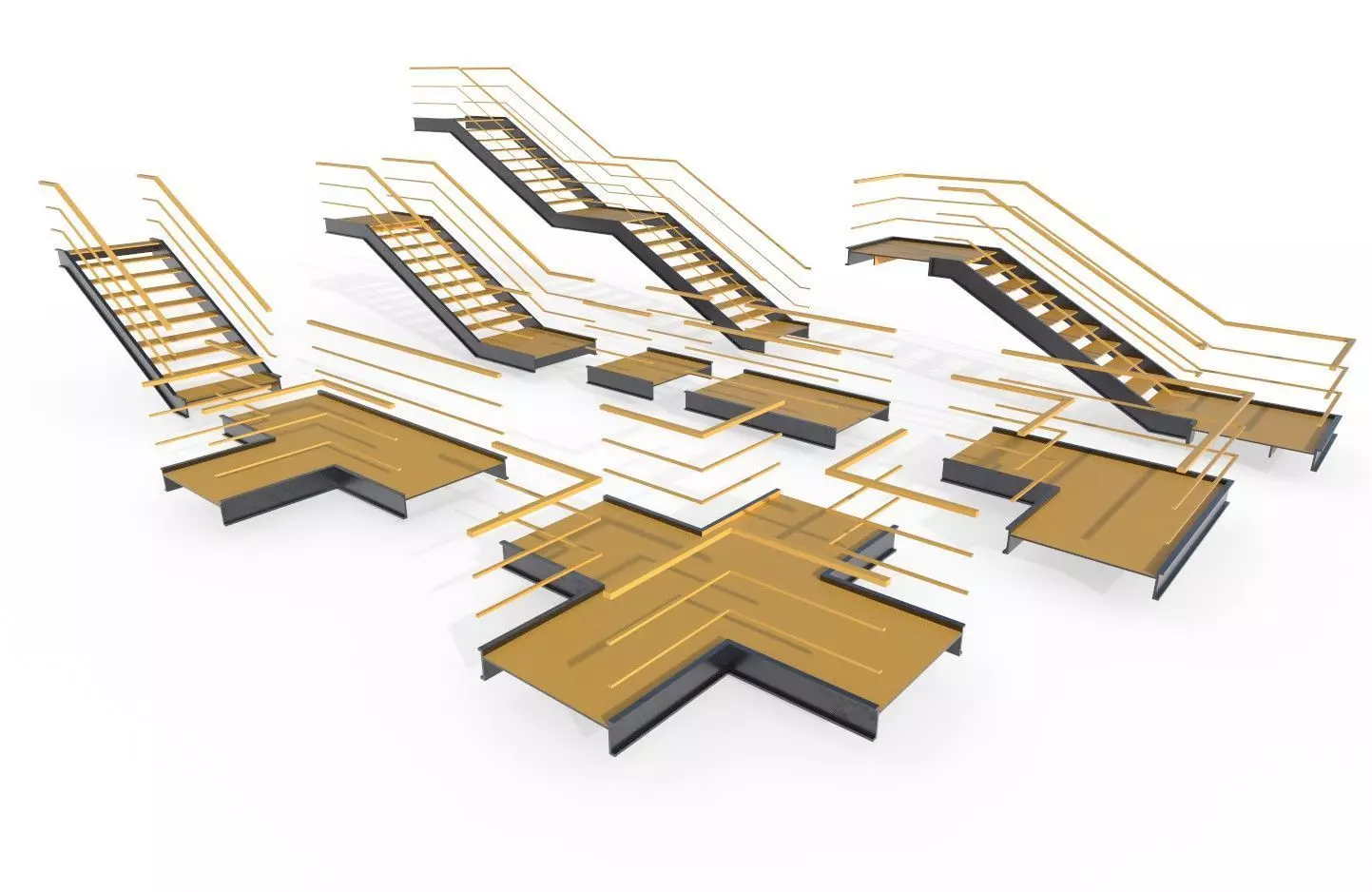 Modular Industrial Stairs Pack 1 Low-poly 3D model_0