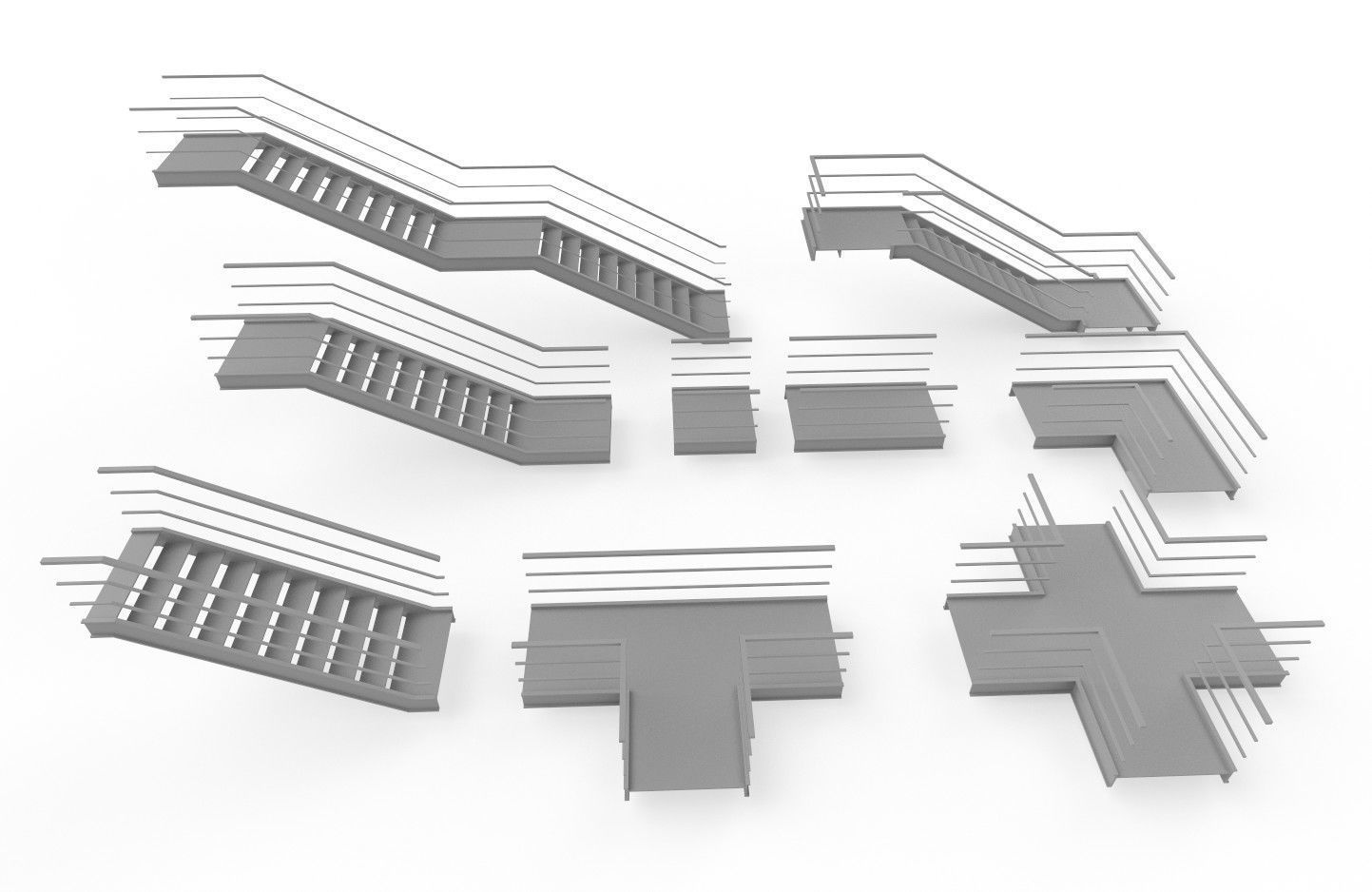 Modular Industrial Stairs Pack 1 Low-poly 3D model_32
