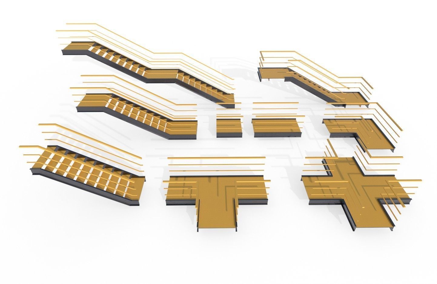 Modular Industrial Stairs Pack 1 Low-poly 3D model_2