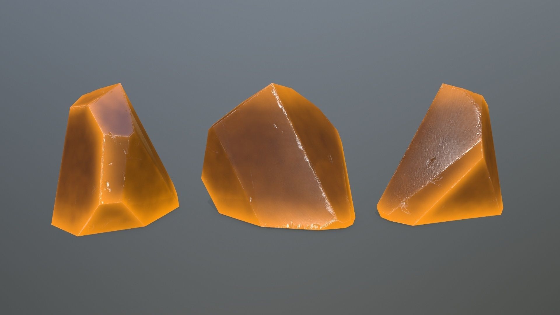 Crystal Set of orange colored rocks Low-poly 3D model_4