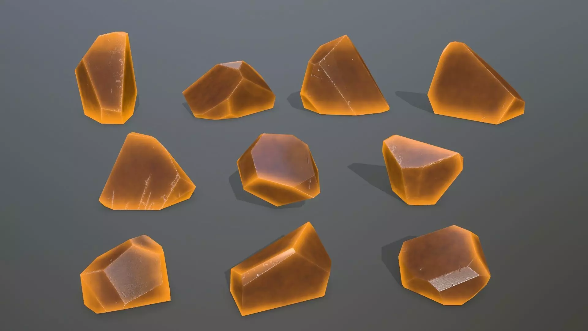 Crystal Set of orange colored rocks Low-poly 3D model_0