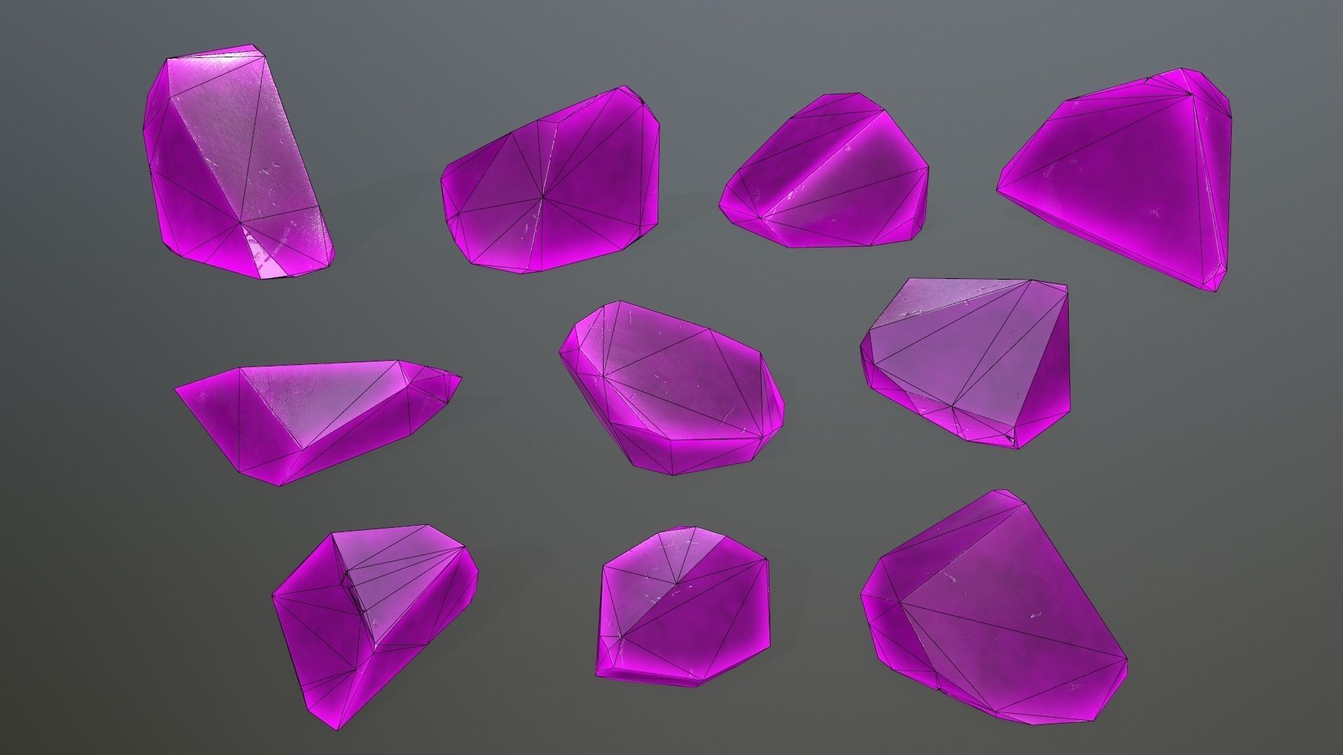 Crystal Set three crystals Low-poly 3D model_11