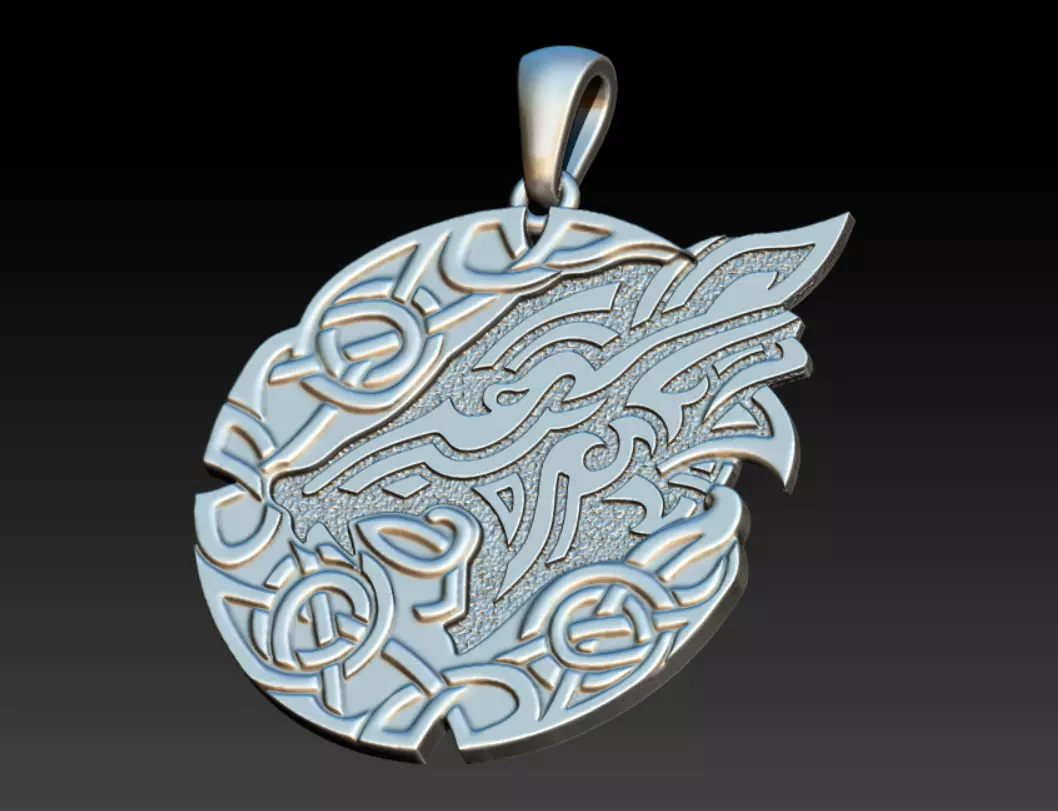 wolf pendant with celtic ornament 3D print model