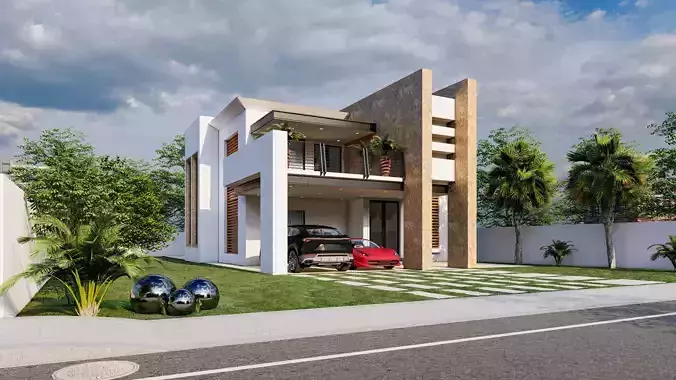 House modern with car parked