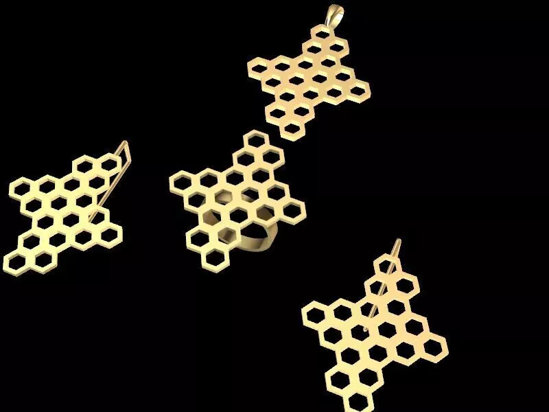 bee hive earrings pendant ring set stl verified 3D print model