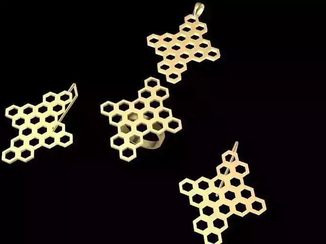 bee hive earrings pendant ring set stl verified