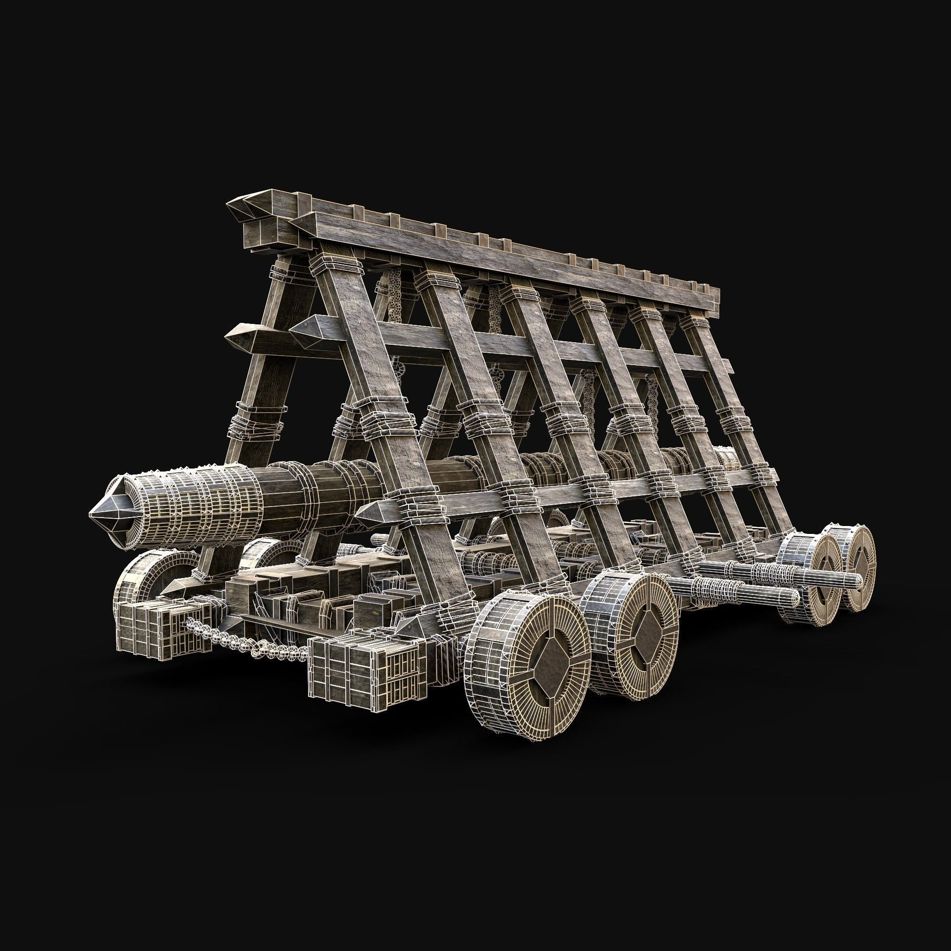  BATTERING RAM SIEGE ENGINE MEDIEVAL WAR MACHINE BATTLE Low-poly 3D model_7