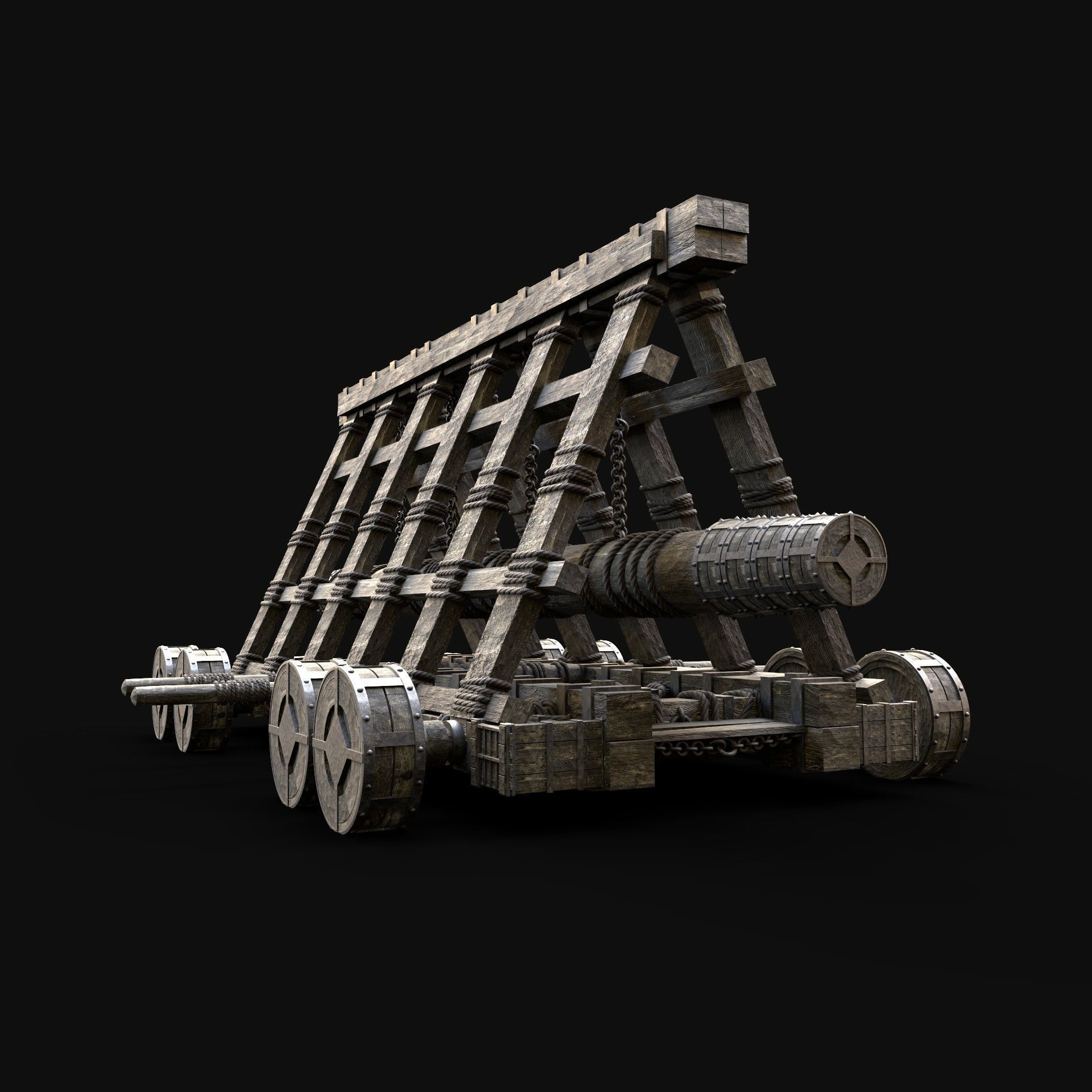  BATTERING RAM SIEGE ENGINE MEDIEVAL WAR MACHINE BATTLE Low-poly 3D model_2