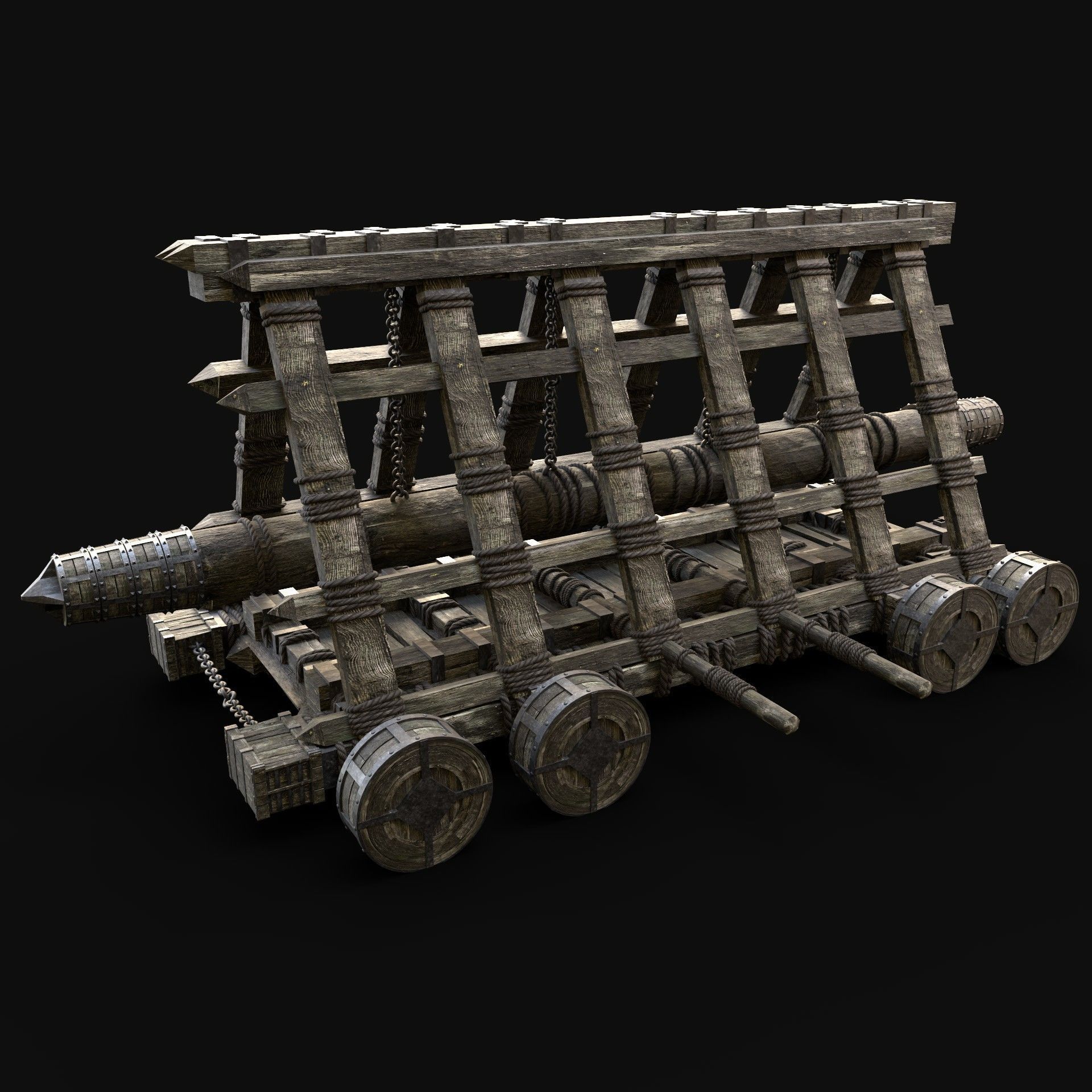  BATTERING RAM SIEGE ENGINE MEDIEVAL WAR MACHINE BATTLE Low-poly 3D model_1