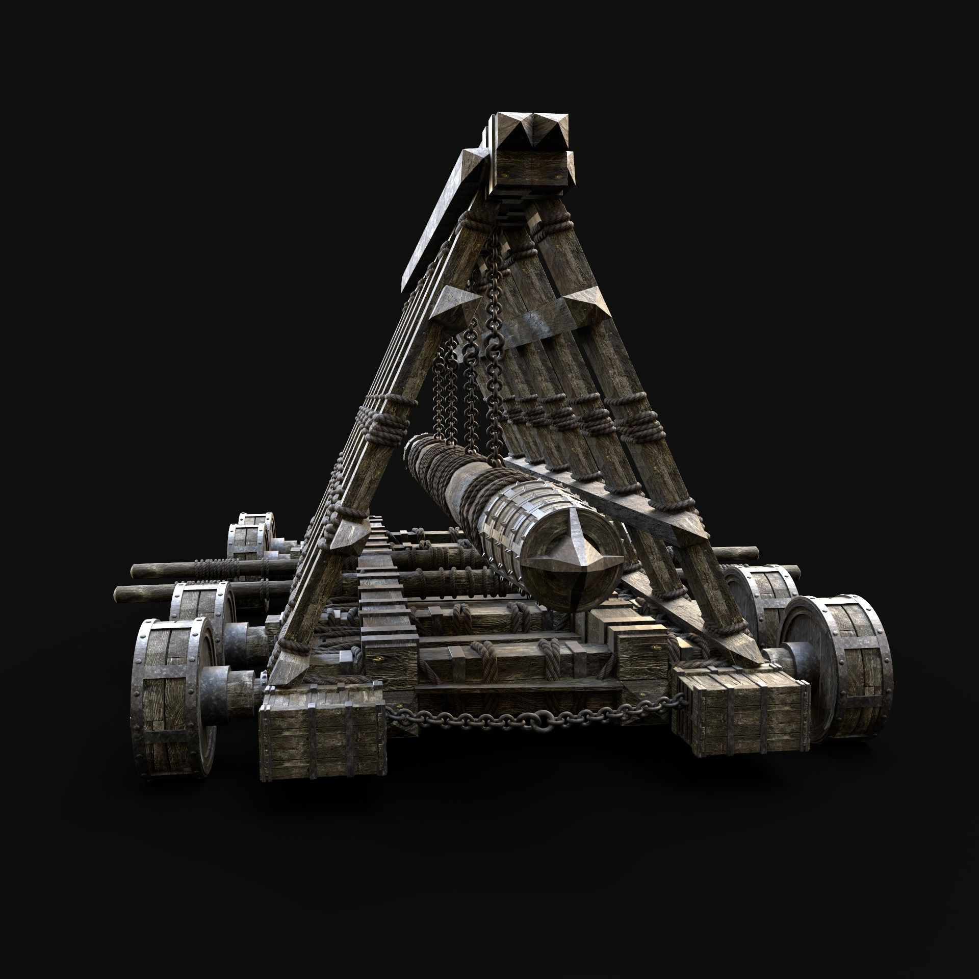  BATTERING RAM SIEGE ENGINE MEDIEVAL WAR MACHINE BATTLE Low-poly 3D model_6