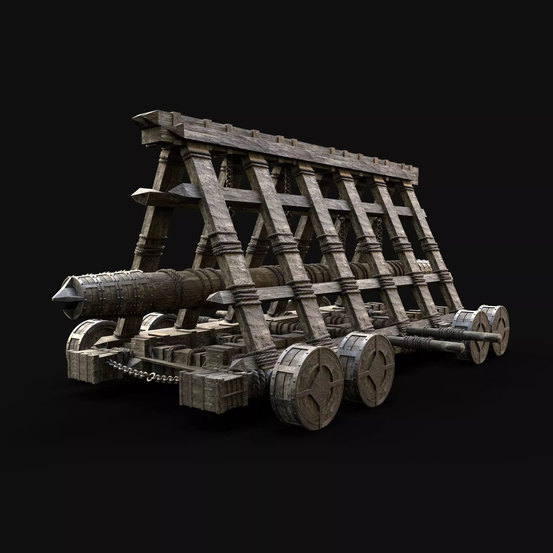  BATTERING RAM SIEGE ENGINE MEDIEVAL WAR MACHINE BATTLE Low-poly 3D model_0