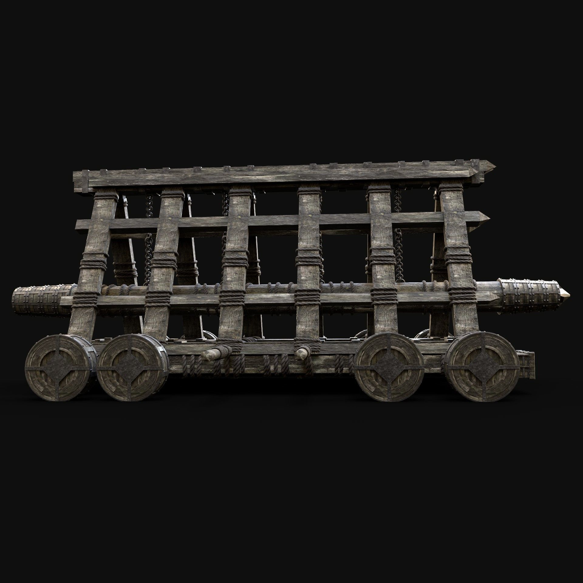 BATTERING RAM SIEGE ENGINE MEDIEVAL WAR MACHINE BATTLE Low-poly 3D model_4