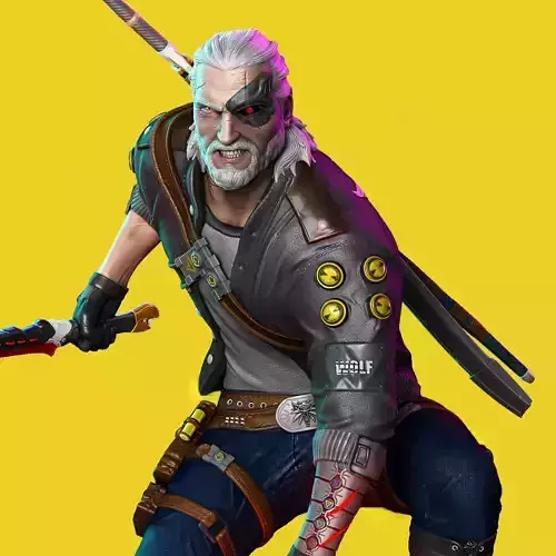 The Witcher Geralt of Rivia Cyberpunk version statue 3D print model