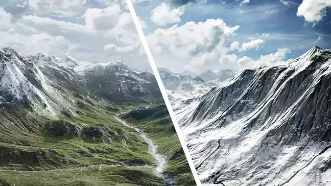 Mountain Summer and Winter Textures Low-poly 3D model