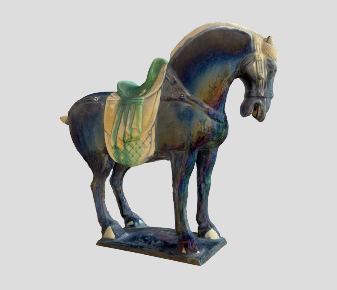Antique Tang tri-colored pottery horse Low-poly 3D model_1