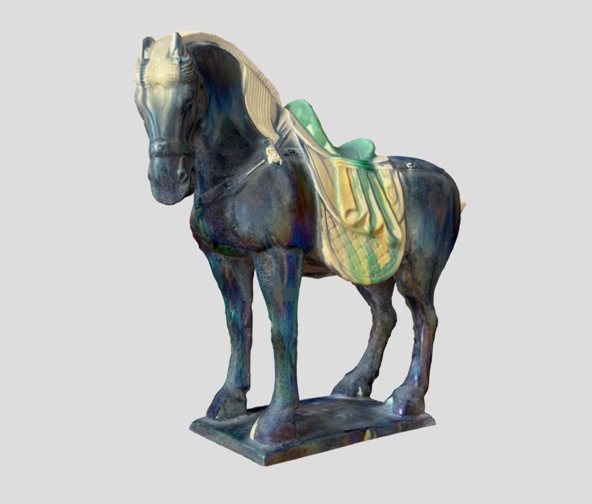 Antique Tang tri-colored pottery horse Low-poly 3D model_2