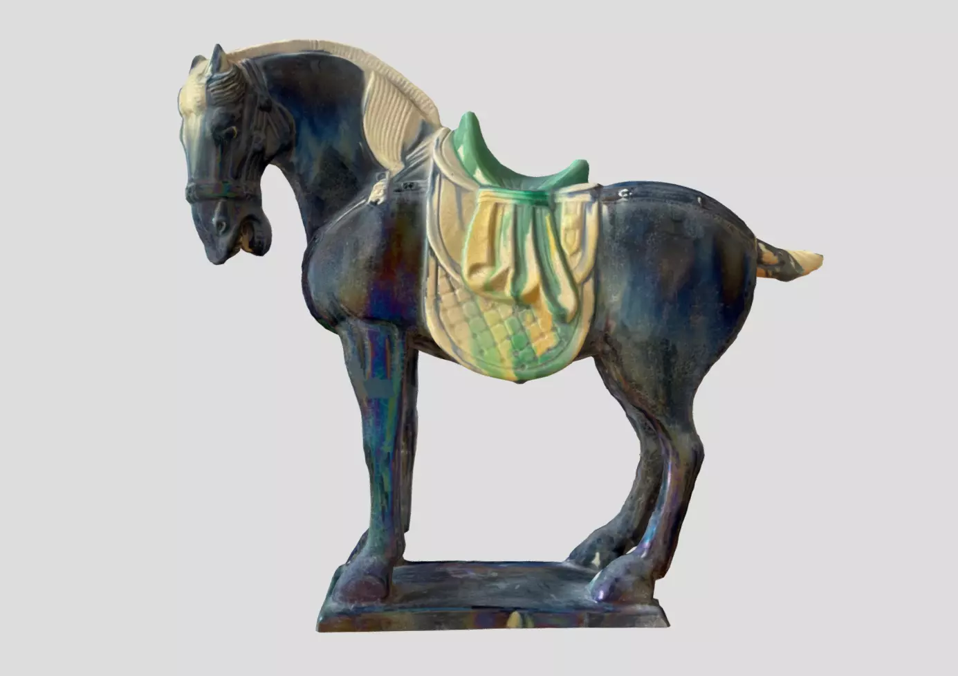 Antique Tang tri-colored pottery horse Low-poly 3D model_0