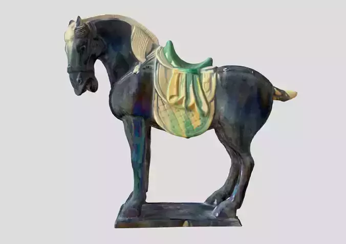 Antique Tang tri-colored pottery horse
