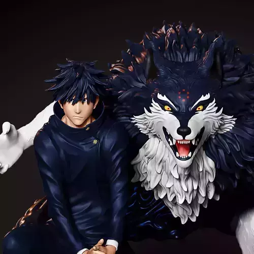 Jujutsu Kaizen Megumi Fushiguro And Wolf statue 3D print model
