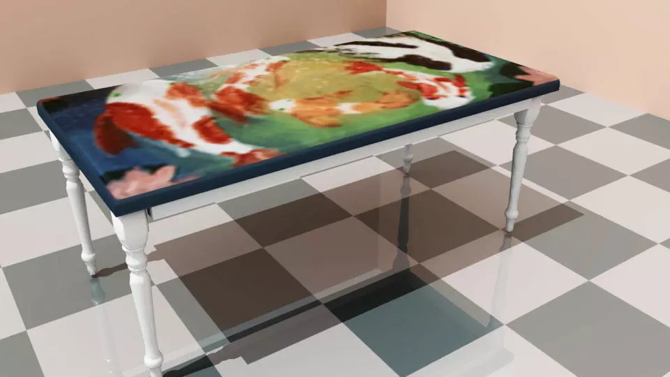 Dining Table with koi pond painting Free 3D model