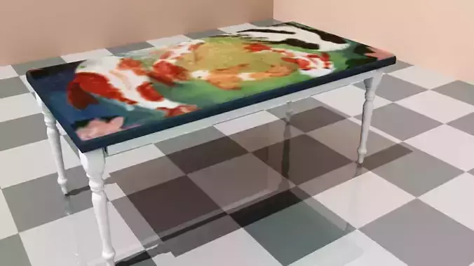 Dining Table with koi pond painting