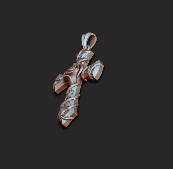Rose cross pendant 3D print model_7