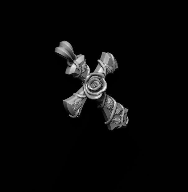 Rose cross pendant 3D print model_6