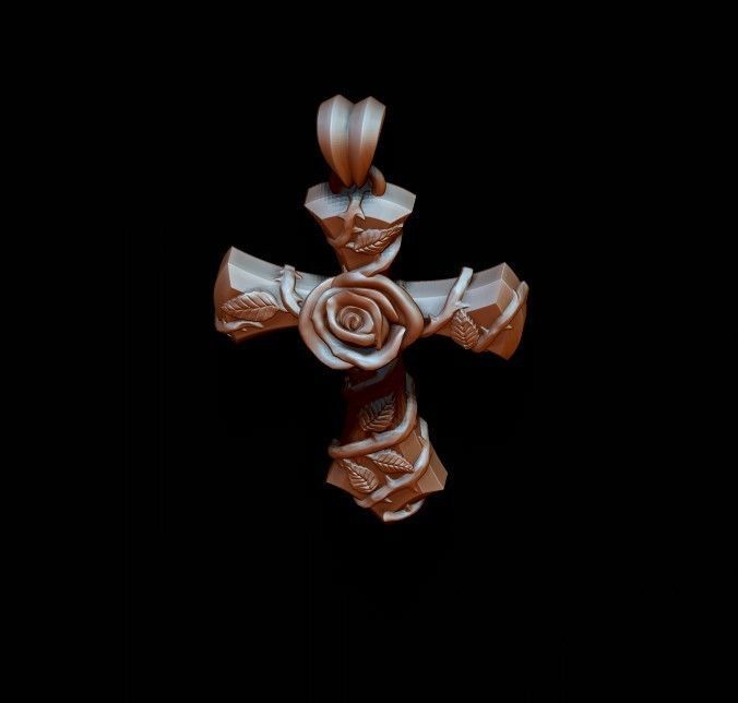 Rose cross pendant 3D print model_10