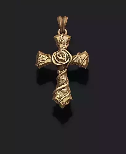 Rose cross pendant 3D print model