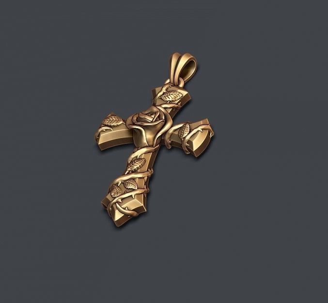 Rose cross pendant 3D print model_2
