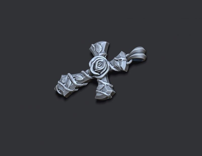 Rose cross pendant 3D print model_5
