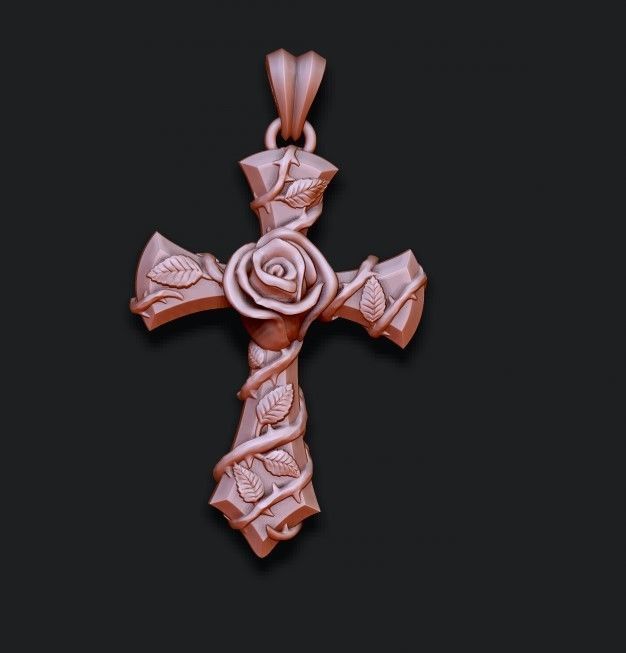 Rose cross pendant 3D print model_9