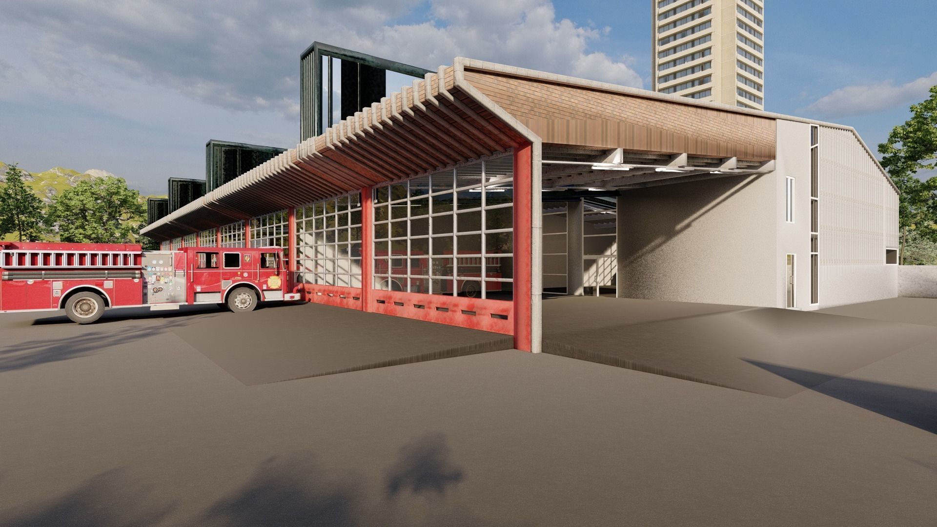 FireStation Building 01 Low-poly 3D model_2