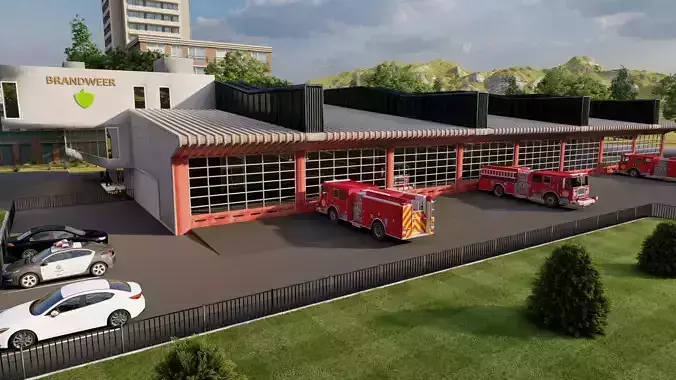 FireStation Building 01 Low-poly 3D model