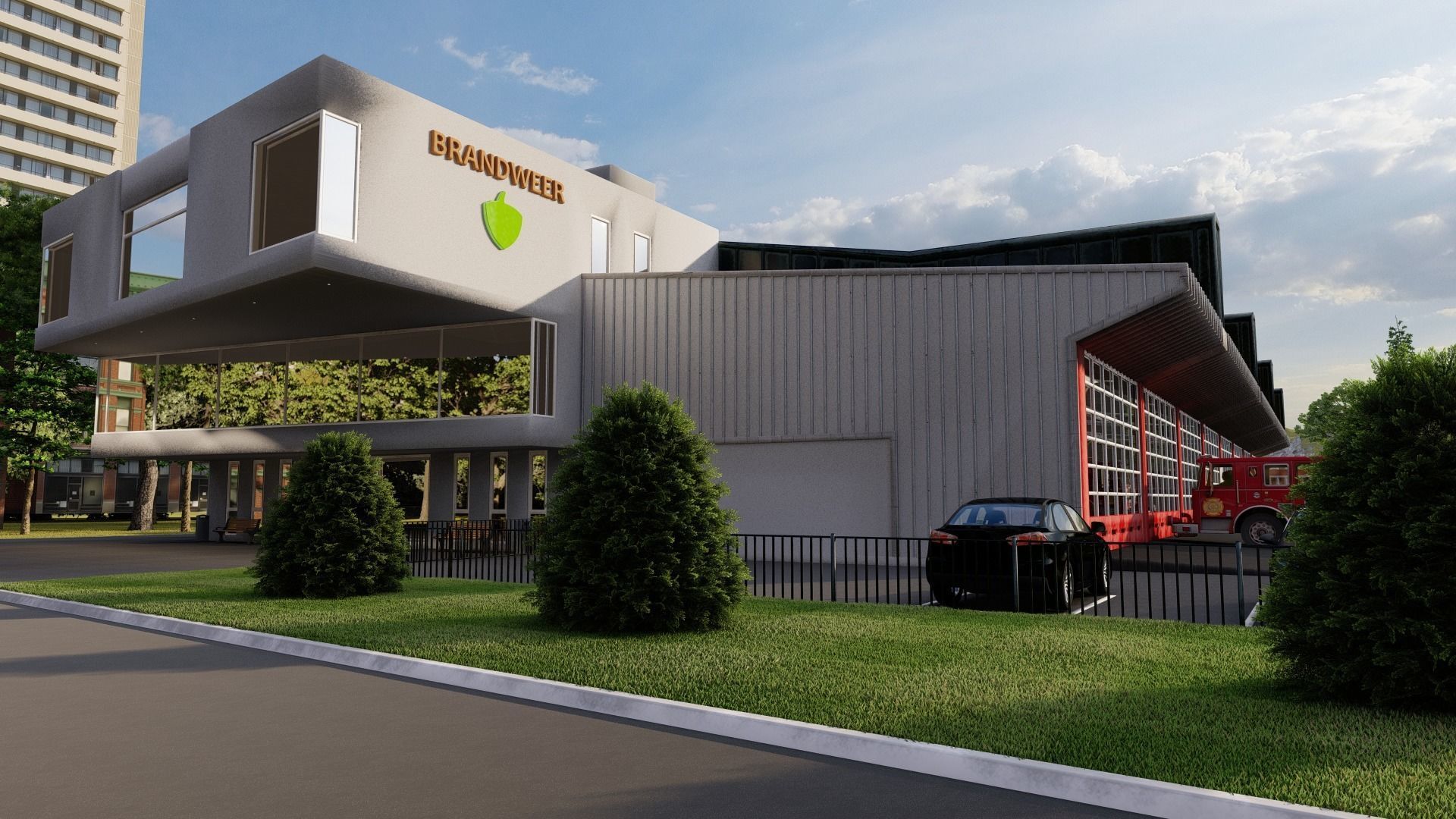 FireStation Building 01 Low-poly 3D model_3