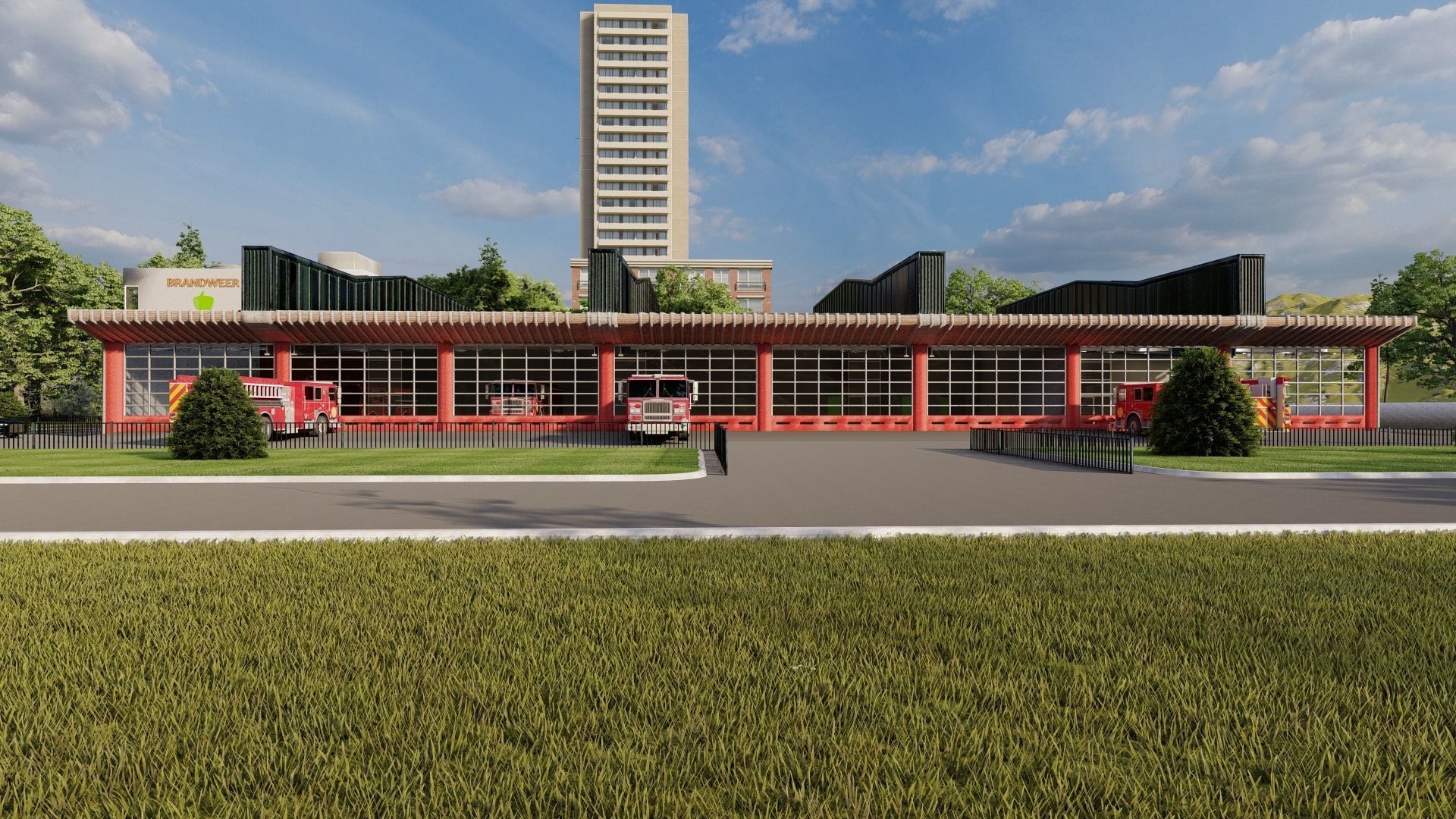 FireStation Building 01 Low-poly 3D model_1