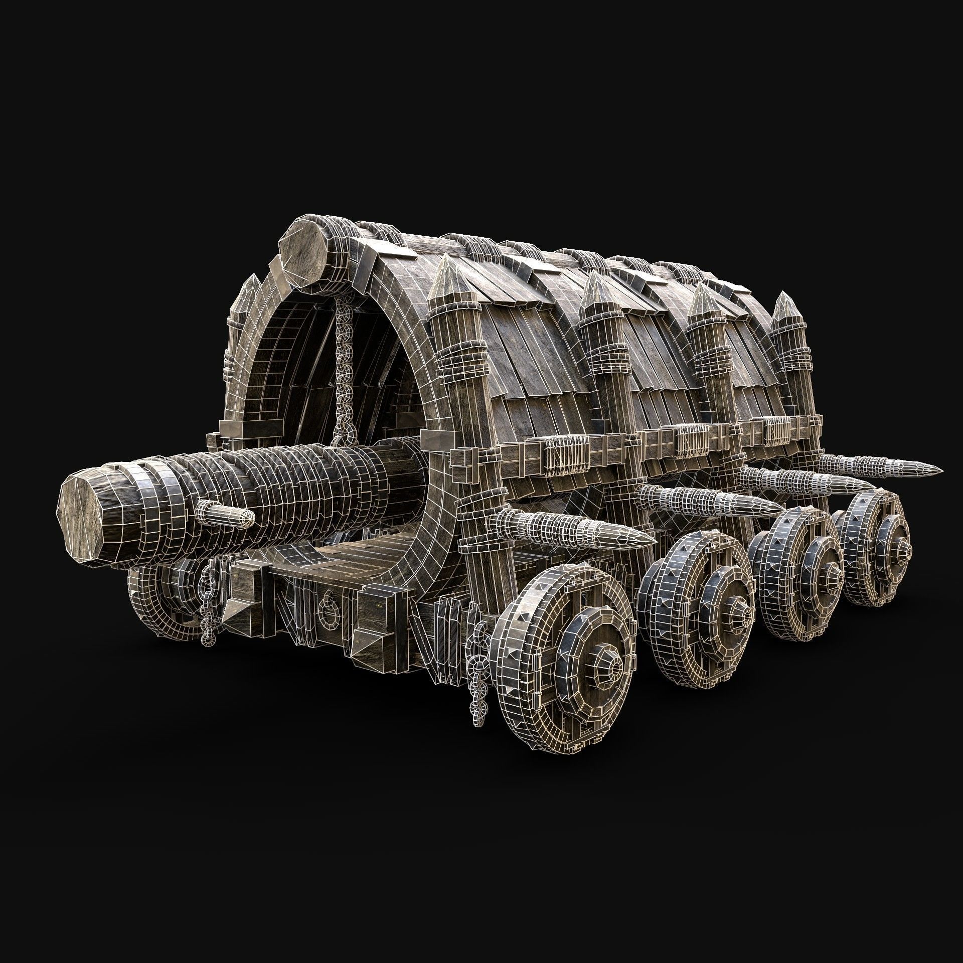 BATTERING RAM MEDIEVAL WAR MACHINE SIEGE ENGINE TANK AAA Low-poly 3D model_7