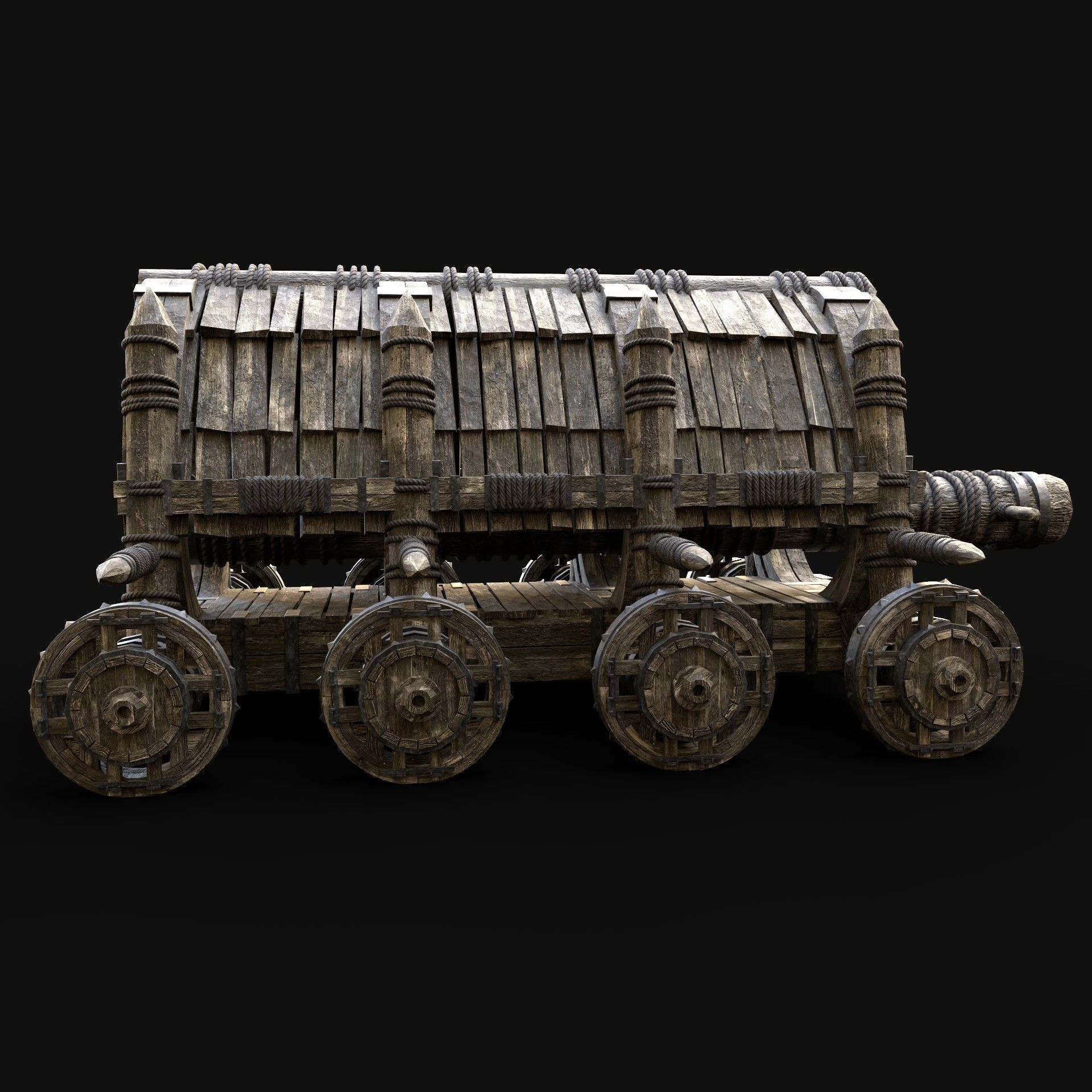 BATTERING RAM MEDIEVAL WAR MACHINE SIEGE ENGINE TANK AAA Low-poly 3D model_4