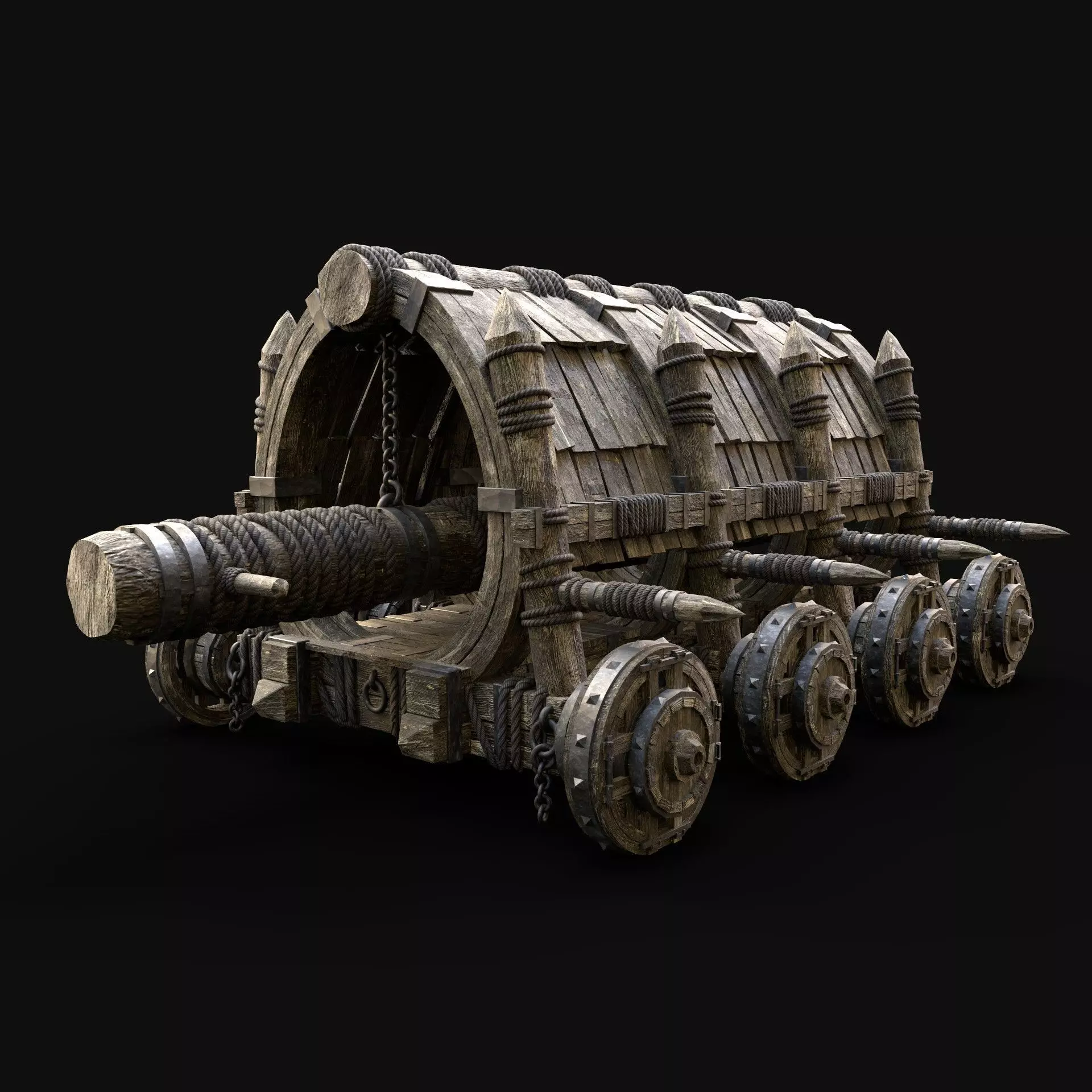 BATTERING RAM MEDIEVAL WAR MACHINE SIEGE ENGINE TANK AAA Low-poly 3D model_0