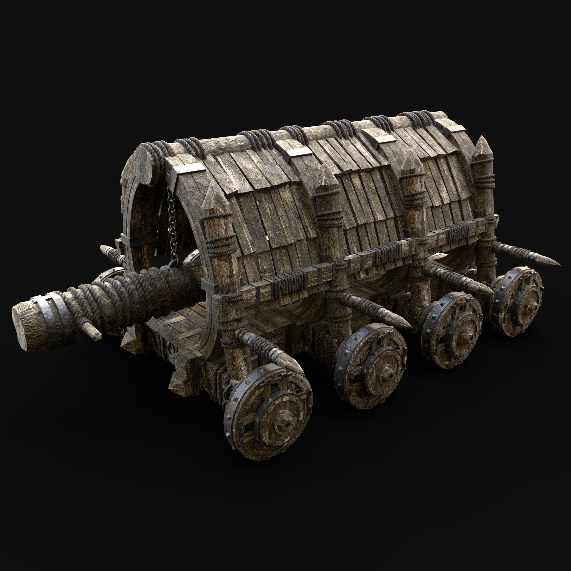 BATTERING RAM MEDIEVAL WAR MACHINE SIEGE ENGINE TANK AAA Low-poly 3D model_1