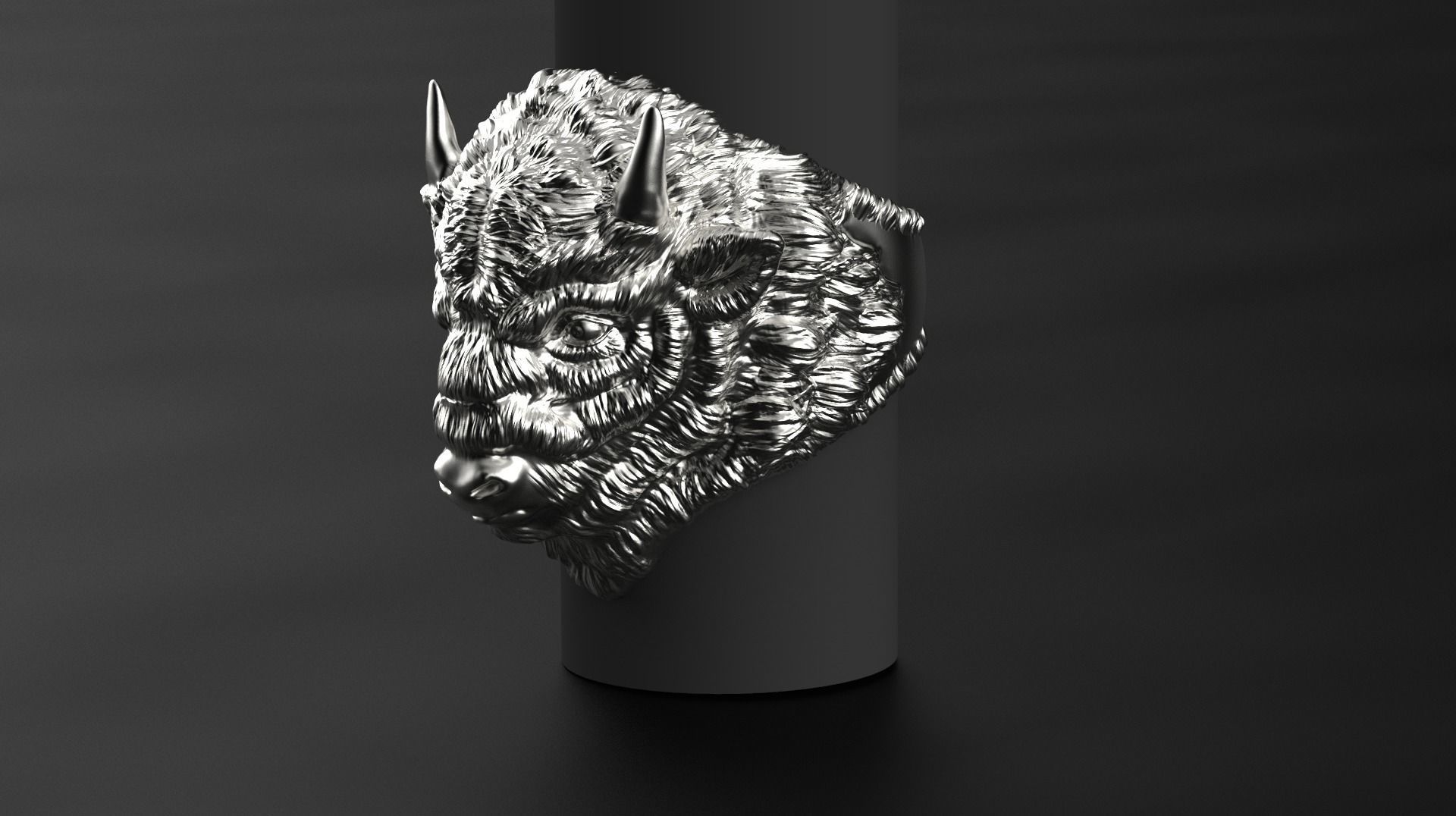 Bison jewerly ring  3D print model_3