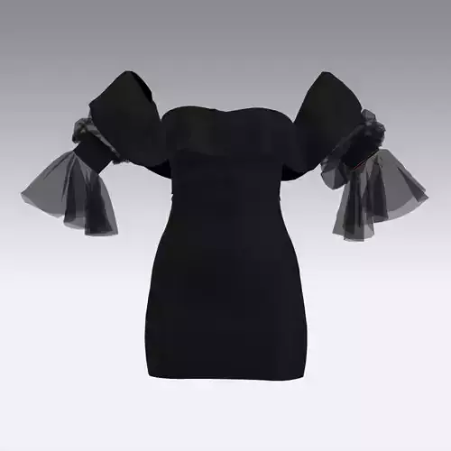DRESS MATTE BLACK RUFFLED SLEVEE LITTLE DRESS LOOK LOW SLEVEE