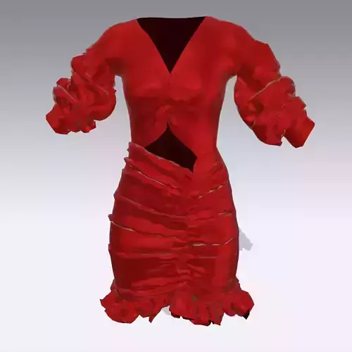 DRESS SATIN RED ELASTIC SKIRT DRESS LOOK MODERN V NECKLINE