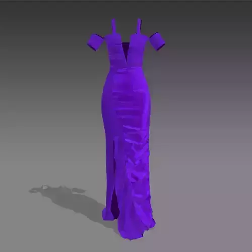 DRESS PUEPLE MATTE AND SATIN RUFFLED ELASTIC SKIRT LOOK FASHION